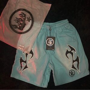 Hellstar Blue Shorts with Black Flame Design